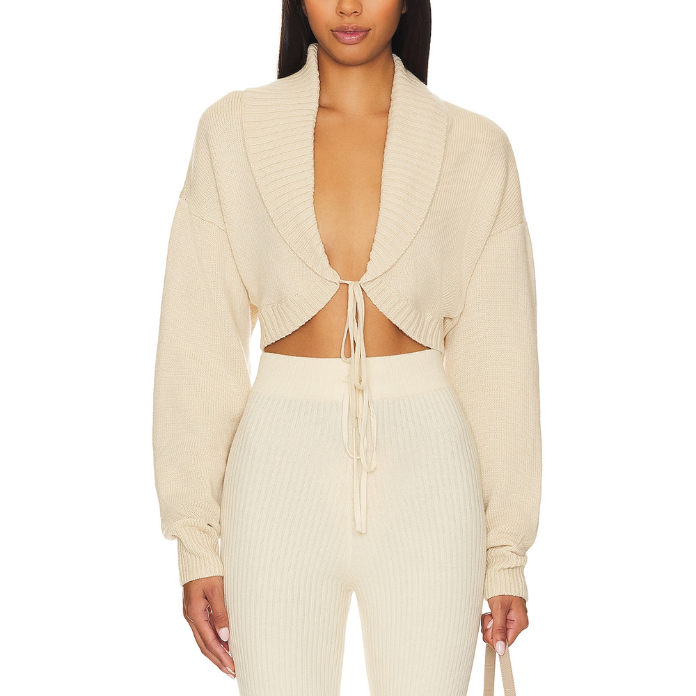 Lovers + Friends Cream Tie-Front Cropped Cardigan